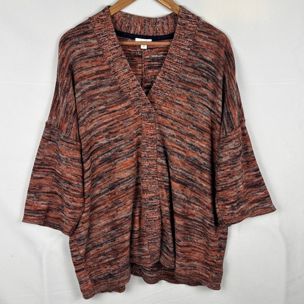 J. Jill ¾ Sleeve Cotton‎ Knit Sweater Sz M Brown Breathable Lagenlook Natural